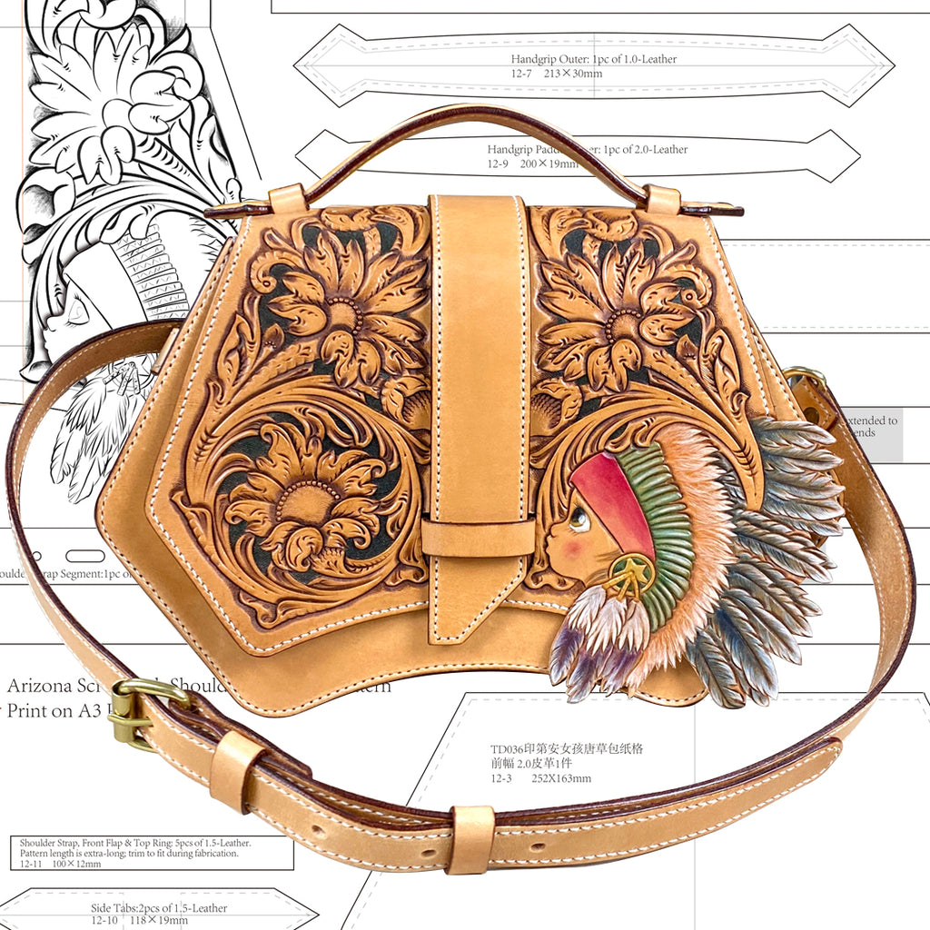 Pattern‑Arizona‑Style Floral Leather‑Carving Shoulder Bag