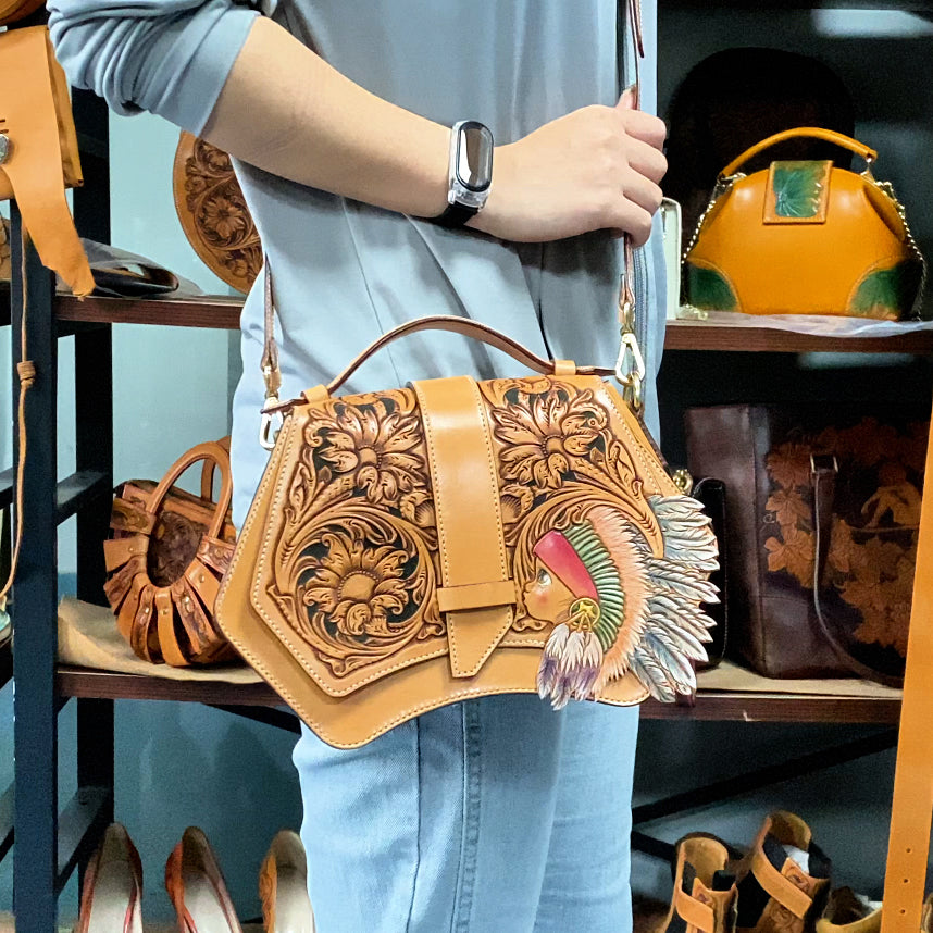 Pattern‑Arizona‑Style Floral Leather‑Carving Shoulder Bag