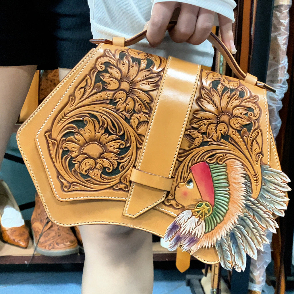 Pattern‑Arizona‑Style Floral Leather‑Carving Shoulder Bag